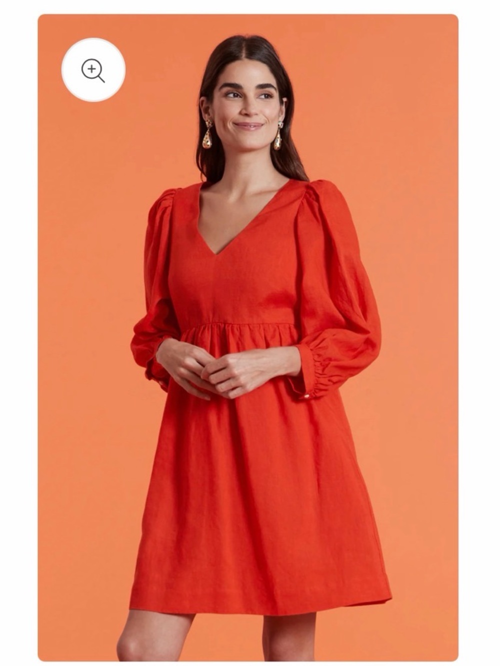 Tyler Boe Chestnut Brown V-Neck Puff Sleeve Midi Dress